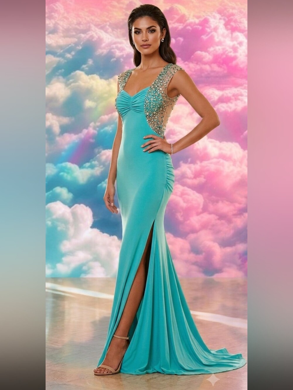 Blondie Nites Bead Embellished Sleeveless Gown